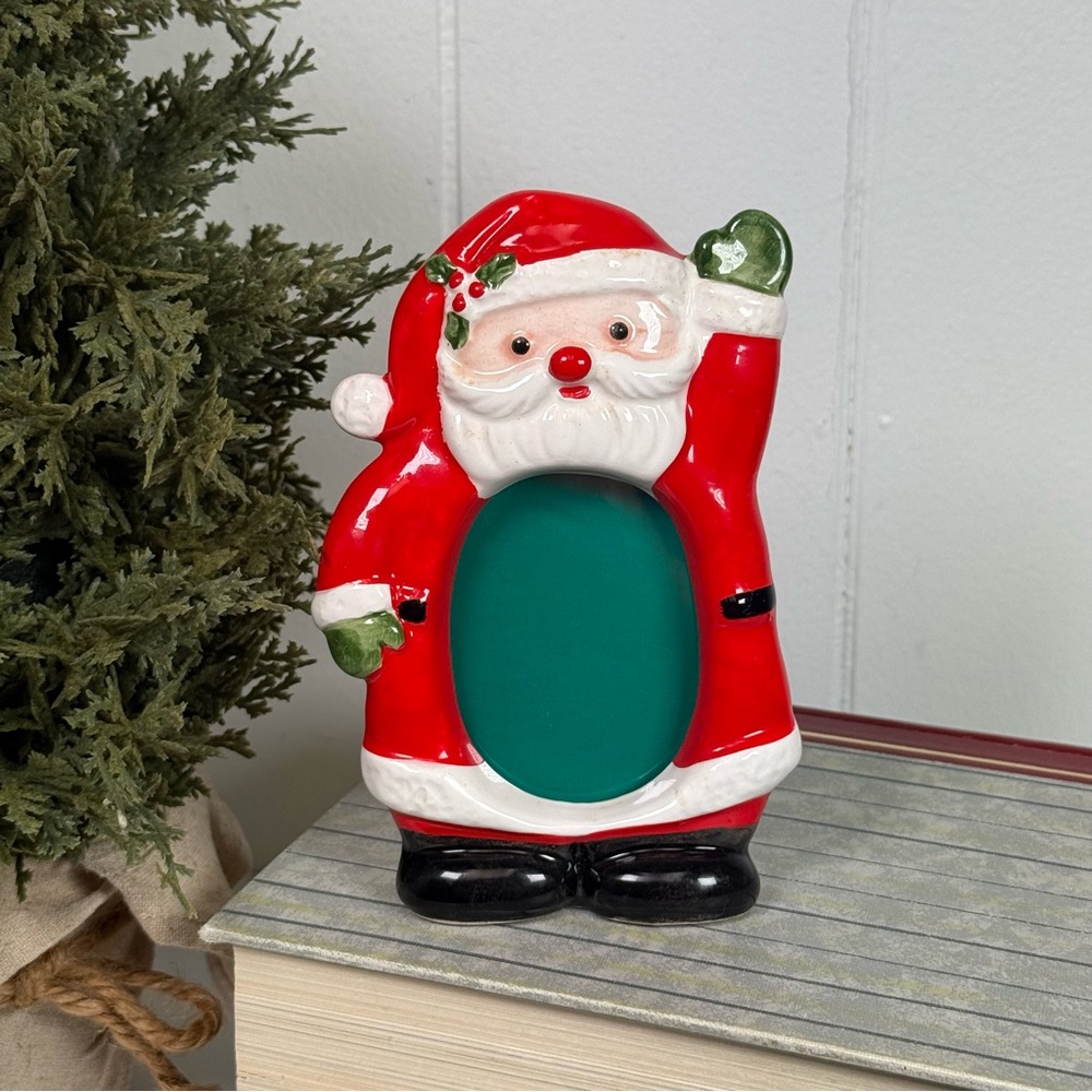 Vintage Ceramic Santa Claus Picture Frame (Holds Wallet Size) Made in Japan